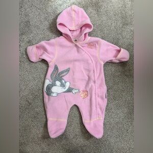 Vtg Looney Tunes Baby Bunting Fleece One Piece 0-3 Months Outfit Bugs Bunny RARE
